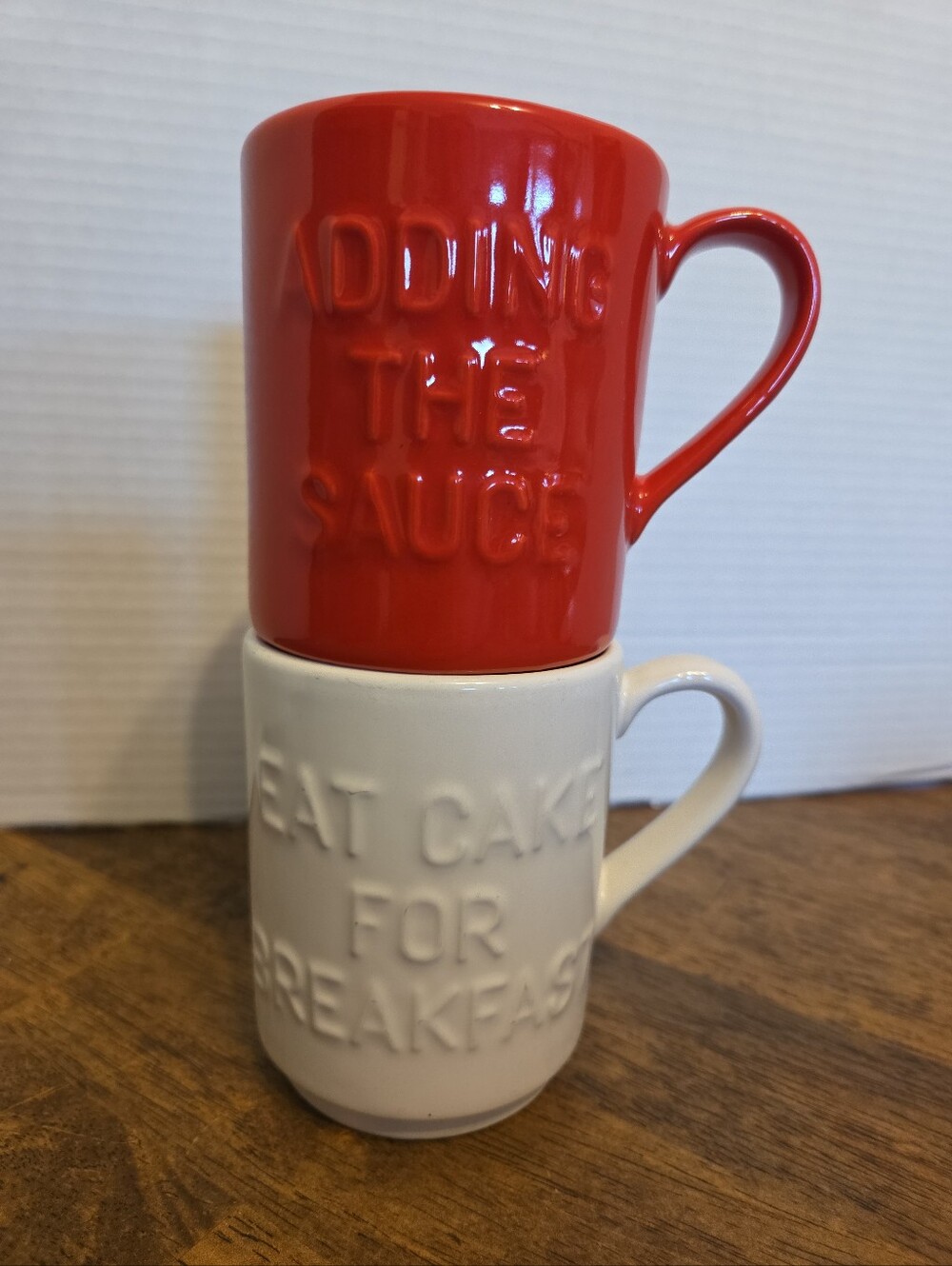 Kate Spade/Lenox Red and Cream Embossed Ceramic Mug Set Of 2